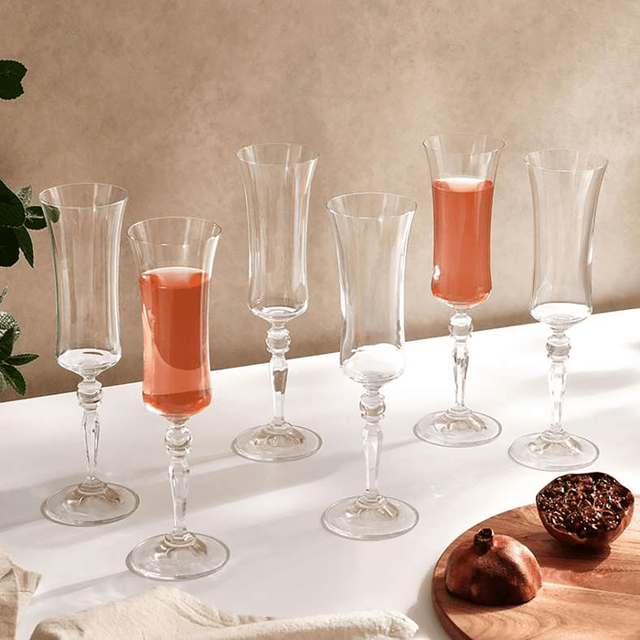 Grace 6-Piece Flute Crystal Glass Set 190Ml -Clear