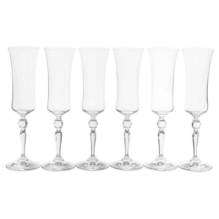 Grace 6-Piece Flute Crystal Glass Set 190Ml -Clear