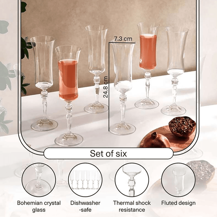 Grace 6-Piece Flute Crystal Glass Set 190Ml -Clear