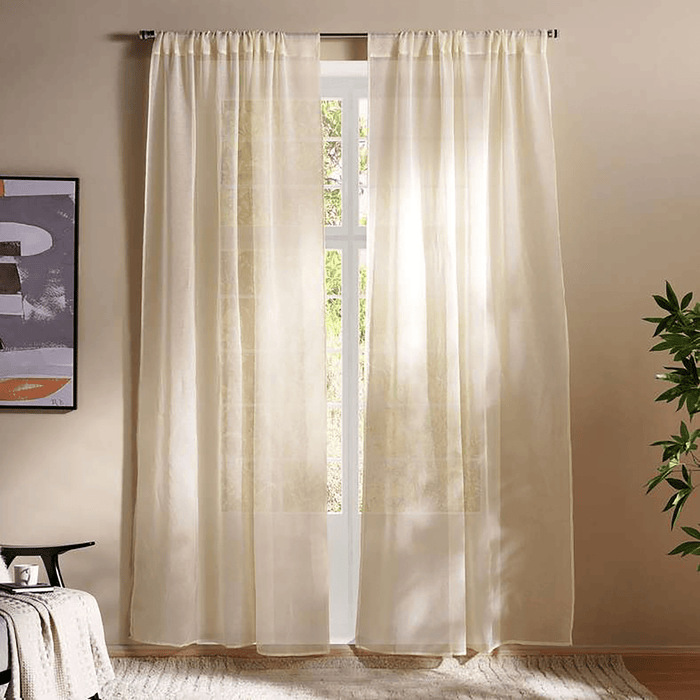 Hailey Sheer 2 Piece Curtain Set - Beige Pan Home