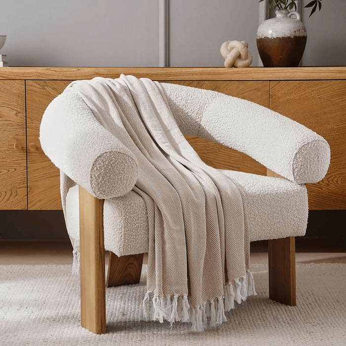 Herringbone Textured Throw - Beige Pan Home