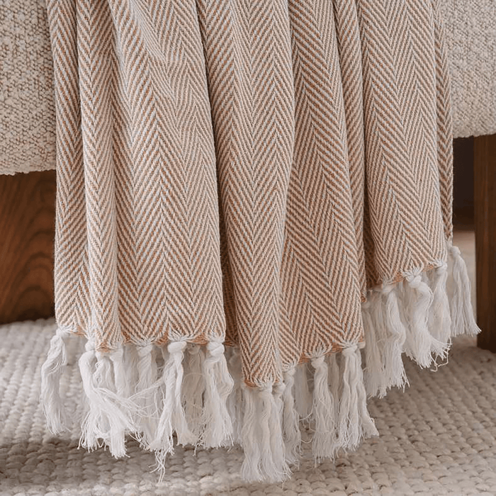 Herringbone Textured Throw - Beige Pan Home