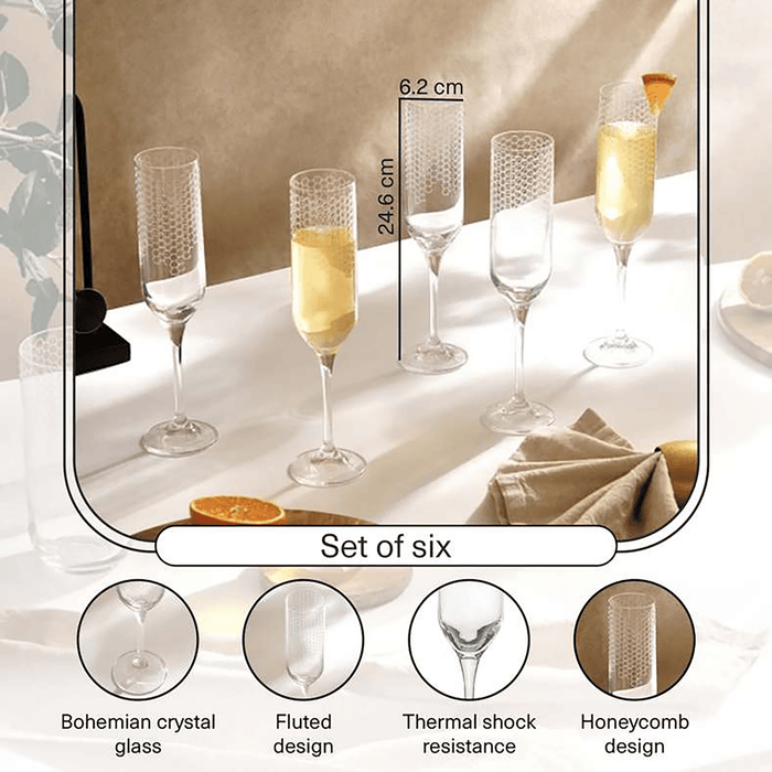 Honeycomb 6-Piece Flute Crystal Glass Set 200Ml -Clear