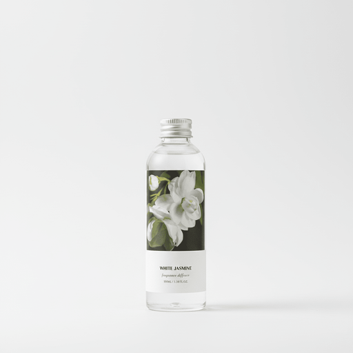 White jasmine diffuser bottle on a white background