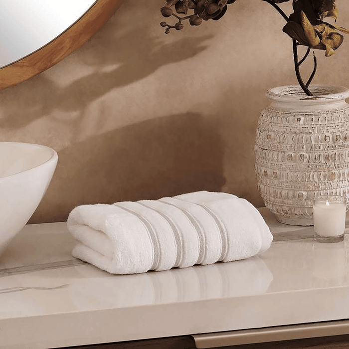 Julius Border Striped 500 Gsm Hand Towel - White/Lilac