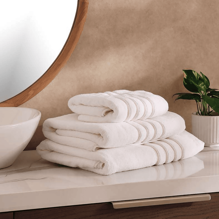 Julius Border Striped 500 Gsm Hand Towel - White/Peach