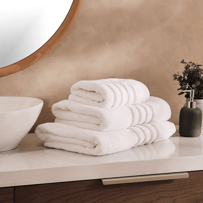 Julius Border Striped 500 Gsm Hand Towel - White/Pink