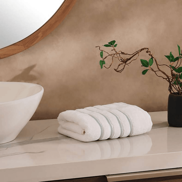 Julius Border Striped 500 Gsm Hand Towel - White/Turquoise