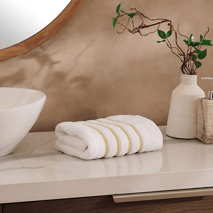 Julius Border Striped 500 Gsm Hand Towel - White/Yellow