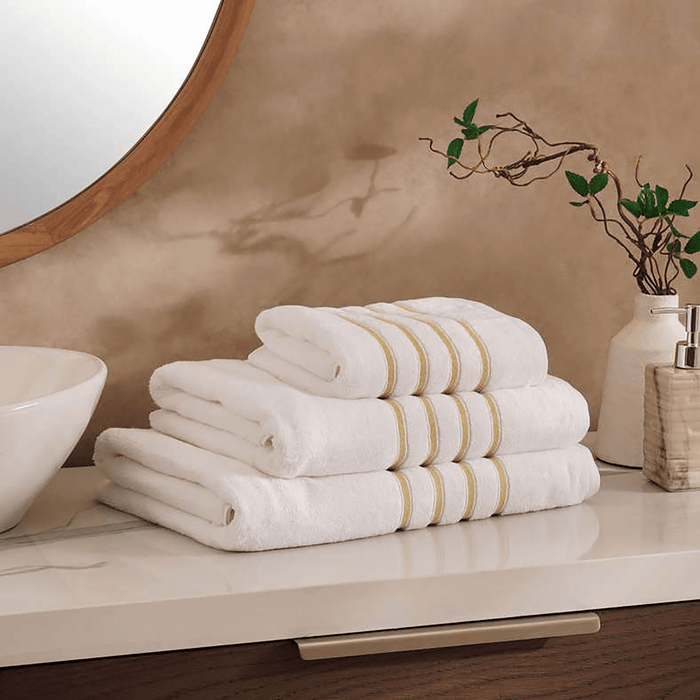 Julius Border Striped 500 Gsm Hand Towel - White/Yellow