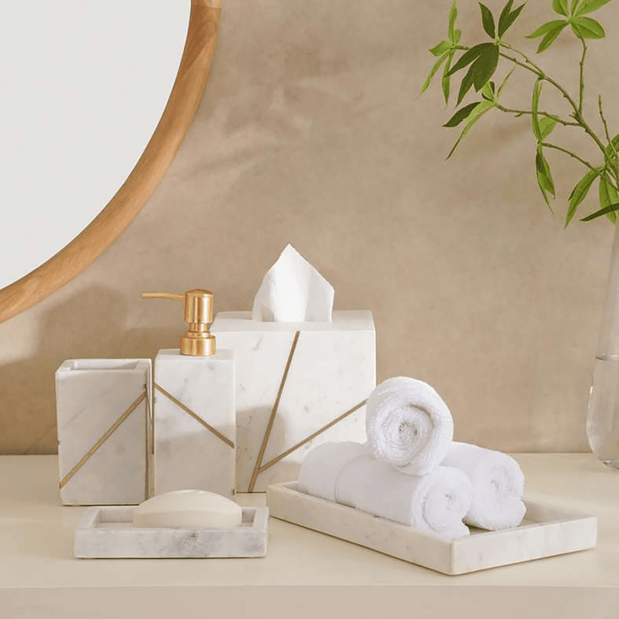 Laila Marble Towel Tray - White