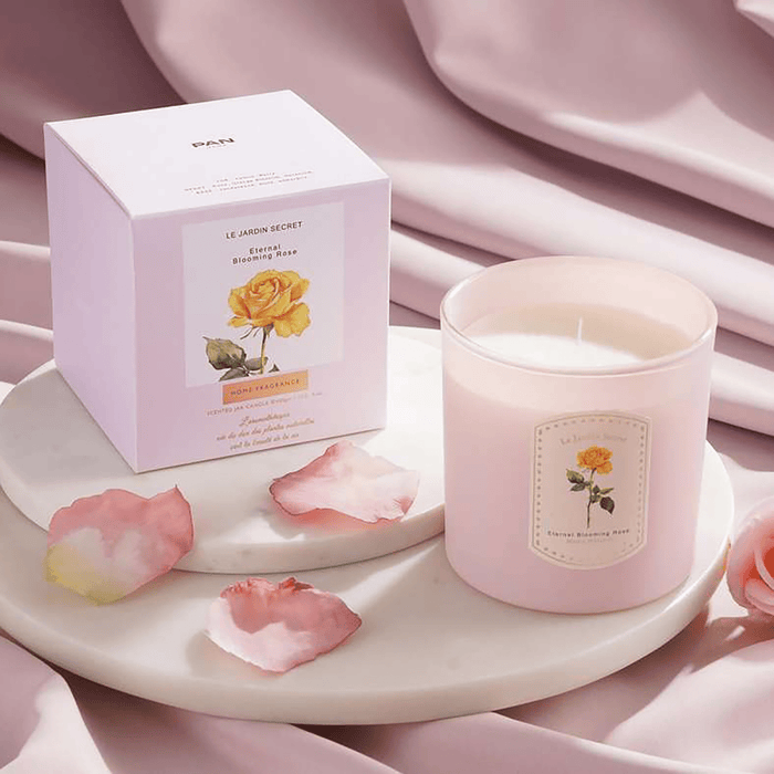 Le Jardin Secret Eternal Blooming Rose Scented Jar Candle 400Gm - Pink - 45Hrs