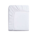White fitted sheet on a mattress against a green background