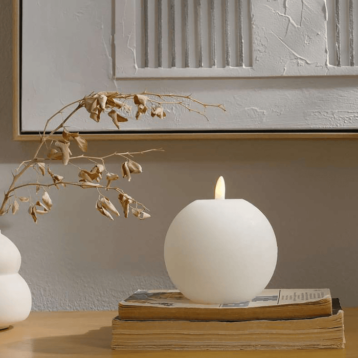Majestic Led Wax Ball Shape Candle With Rustic Surface - White