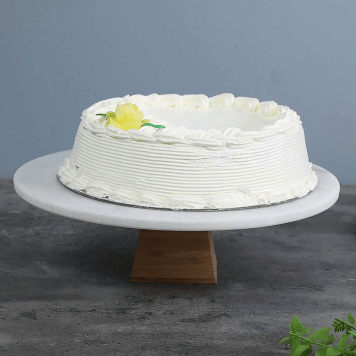 Marble Cake Stand With Bamboo Base - White Natural