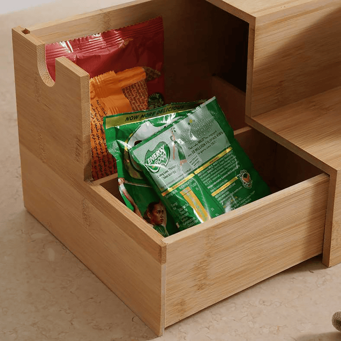 Natura Bamboo Mug Stand With Tea Bag Coffee Capsule Storage 15Cm - Natural