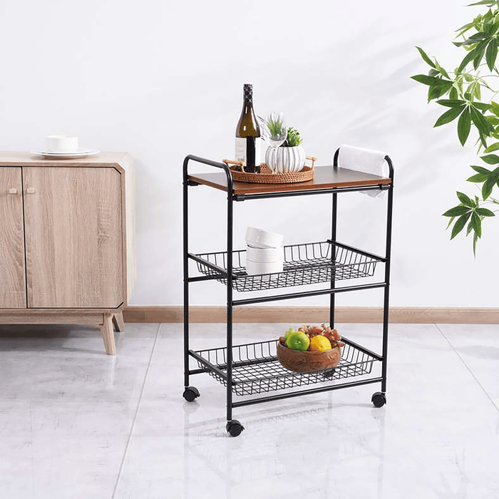 Notica 3-Tier Kitchen Trolley With Board - Black
