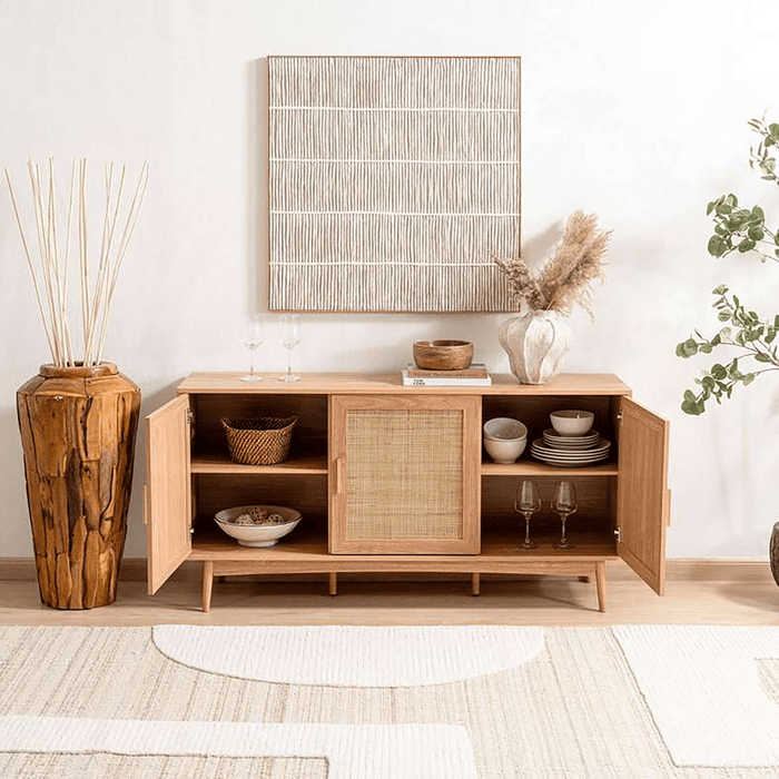 Oaktree Sideboard With 3 Door Rattan - Natural
