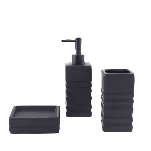 Obsidian 3-Piece Ceramic Bathroom Accessories Set - Black Pan Home