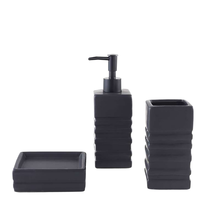 Obsidian 3-Piece Ceramic Bathroom Accessories Set - Black Pan Home