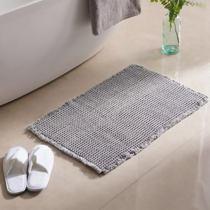 Pearly Waffle Fringe Bathmat - Silver Pan Home