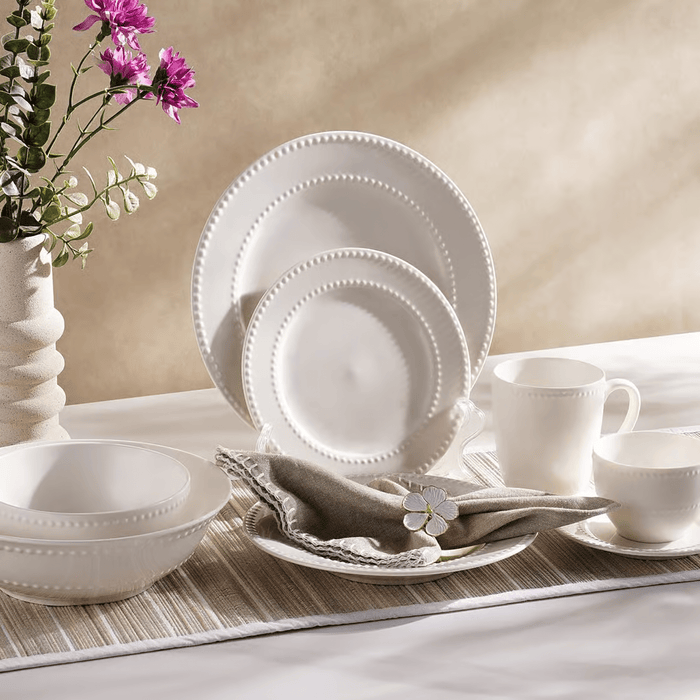 Perlee Beaded New Bone China Soup Plate - White