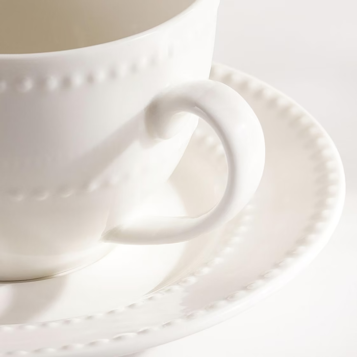 Perlee Beaded New Bone China Tea Cup Saucer 220Ml - White