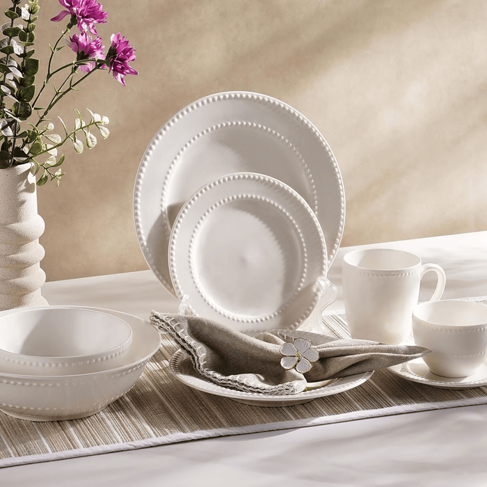 Perlee Beaded New Bone China Tea Cup Saucer 220Ml - White
