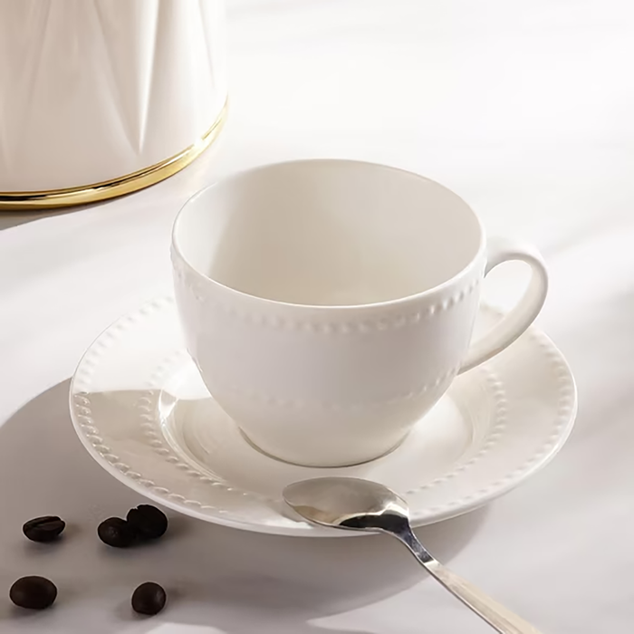 Perlee Beaded New Bone China Tea Cup Saucer 220Ml - White
