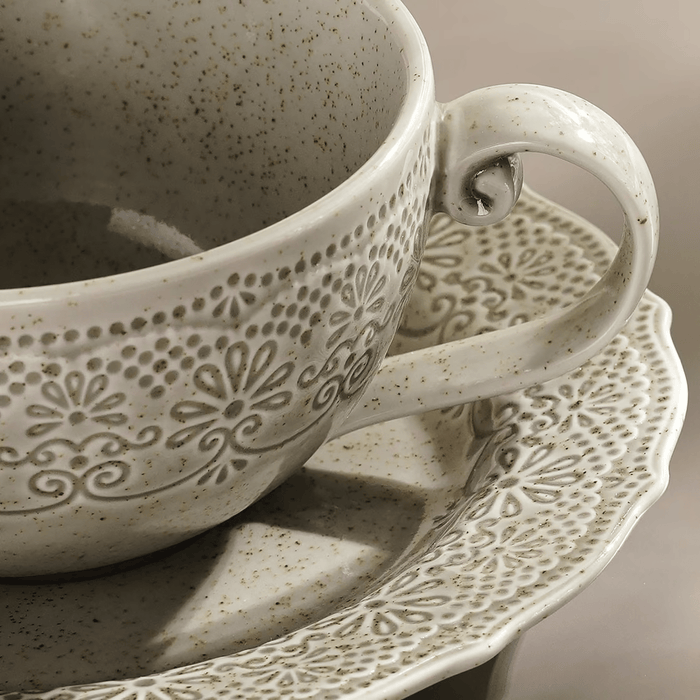 Queen Lace Porcelain Tea Cup Saucer 250Ml -Brown