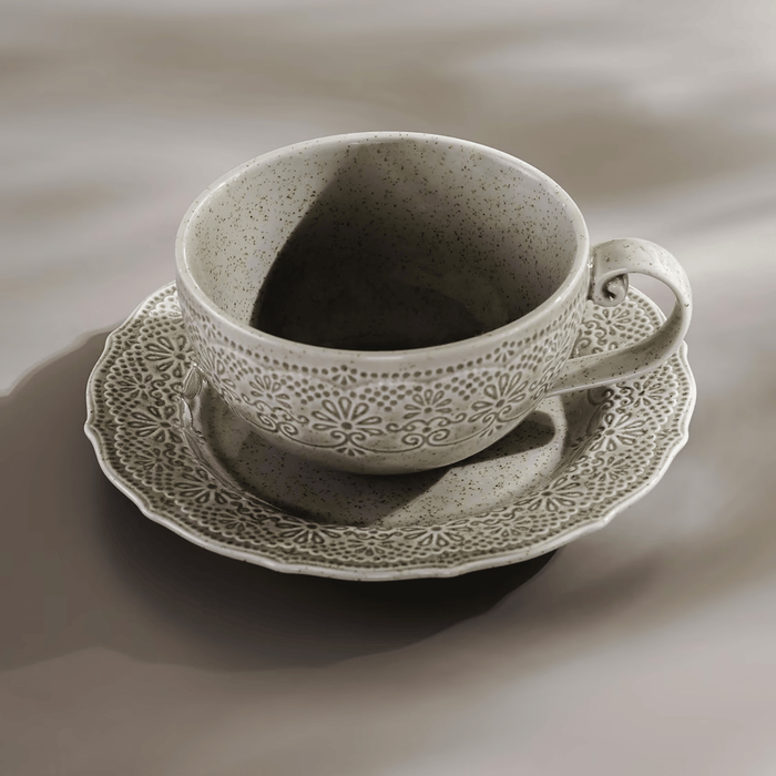 Queen Lace Porcelain Tea Cup Saucer 250Ml -Brown