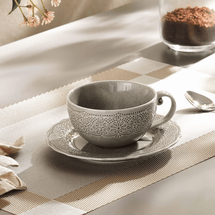 Queen Lace Porcelain Tea Cup Saucer 250Ml -Brown