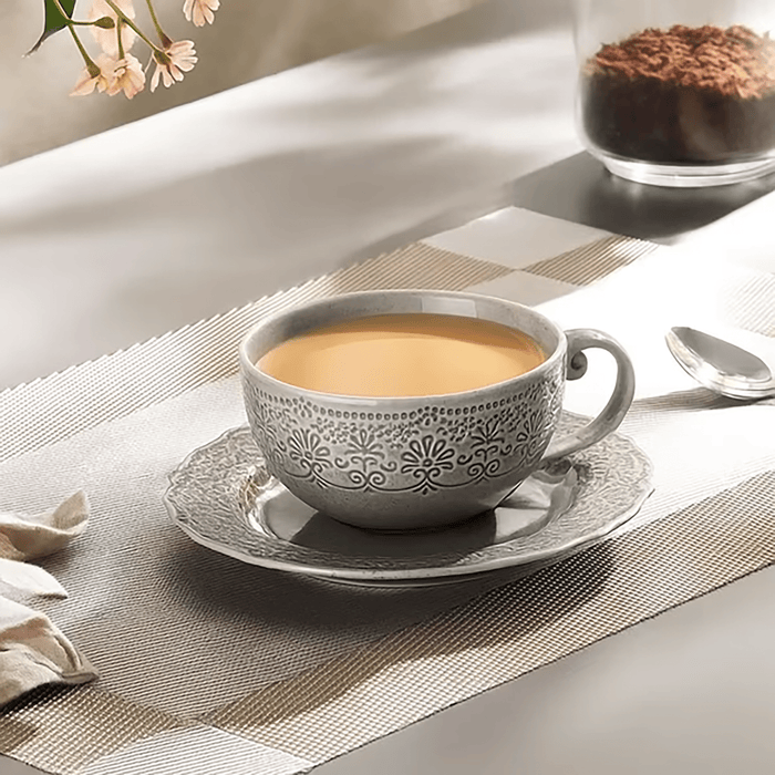 Queen Lace Porcelain Tea Cup Saucer 250Ml -Brown