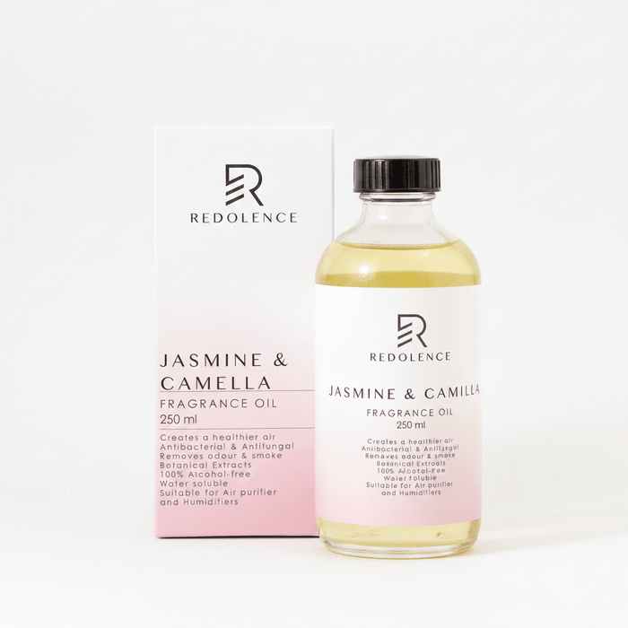 Redolence Jasmine & Camellia fragrance oil bottle and packaging on a white background