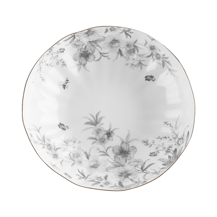 Royal Garden Porcelain Soup Plate - White Grey
