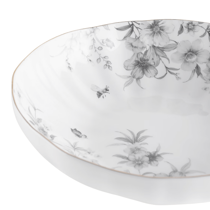 Royal Garden Porcelain Soup Plate - White Grey