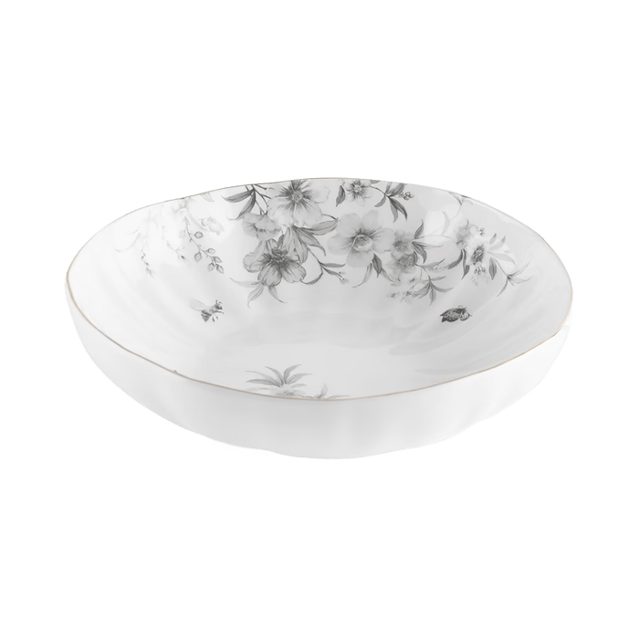 Royal Garden Porcelain Soup Plate - White Grey
