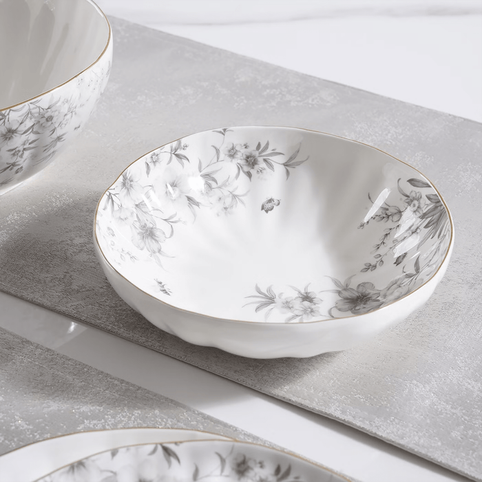 Royal Garden Porcelain Soup Plate - White Grey