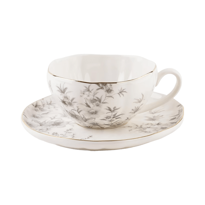 Royal Garden Porcelain Tea Cup And Saucer 250Ml - White Grey