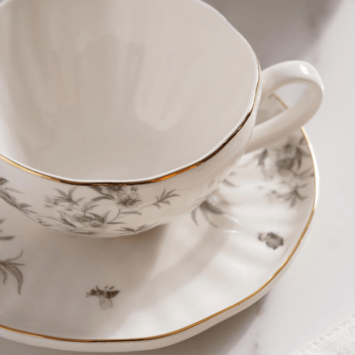 Royal Garden Porcelain Tea Cup And Saucer 250Ml - White Grey