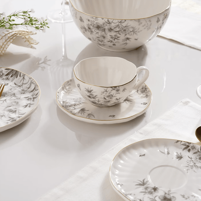 Royal Garden Porcelain Tea Cup And Saucer 250Ml - White Grey
