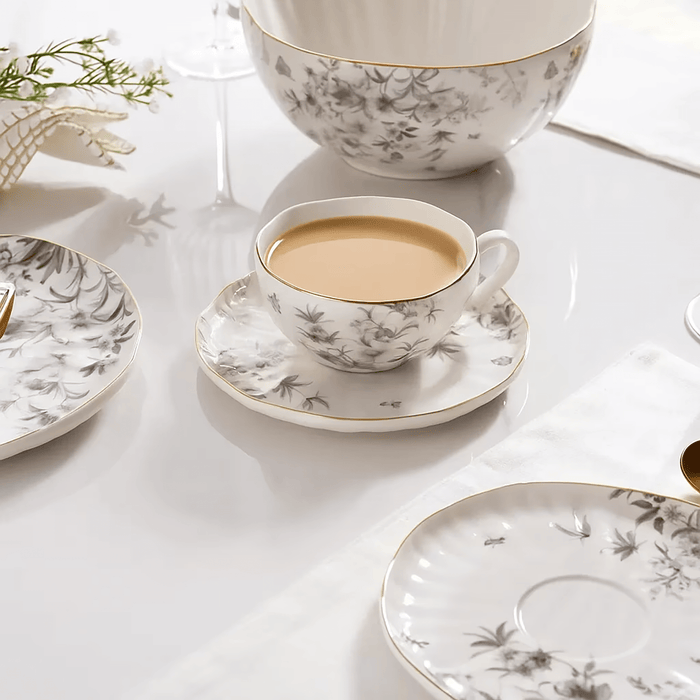 Royal Garden Porcelain Tea Cup And Saucer 250Ml - White Grey