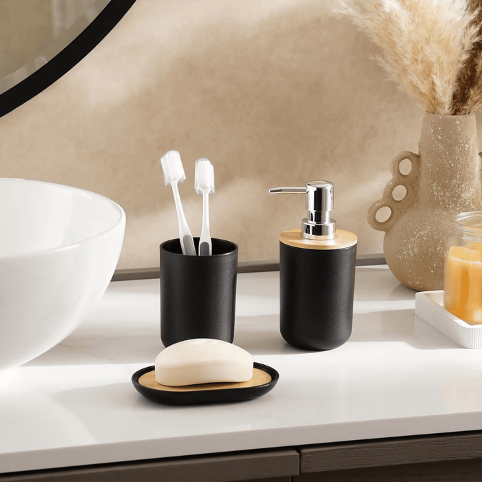 Sun 3 Piece Bath Accessories Set -Black