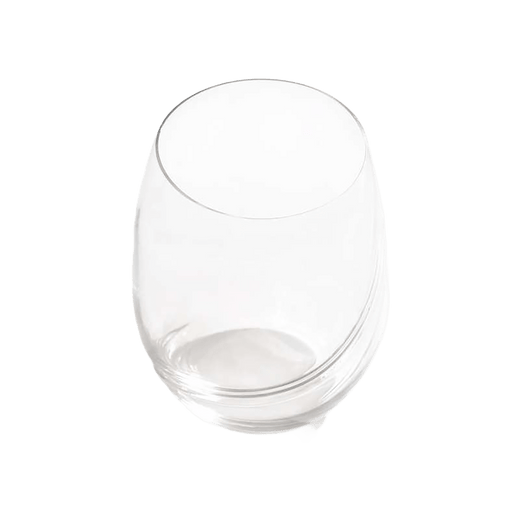 Clear plastic wine glass on a white background