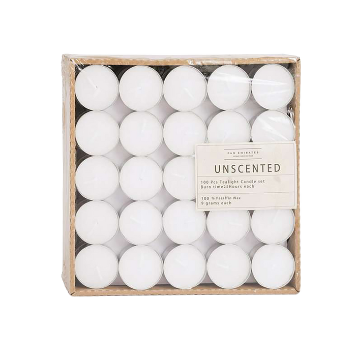 Unscented White 100-Piece Tealight Candle - 2.5 Hrs Pan Home