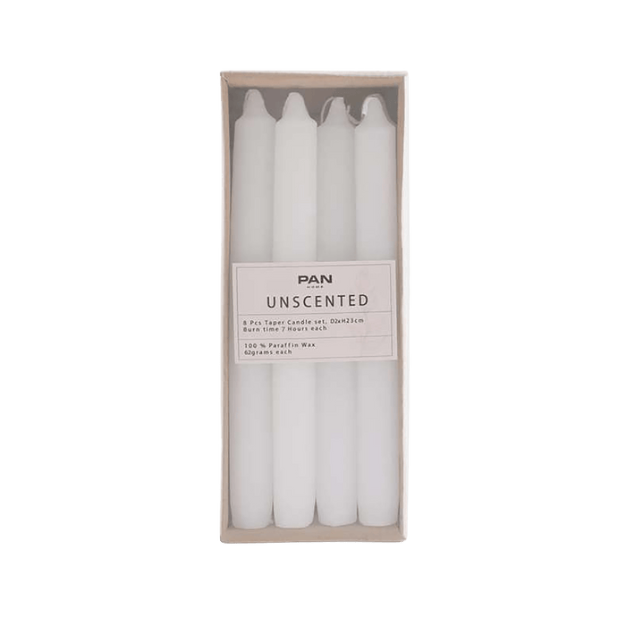 Unscented White 8 -Piece Taper Candle - 6 Hrs