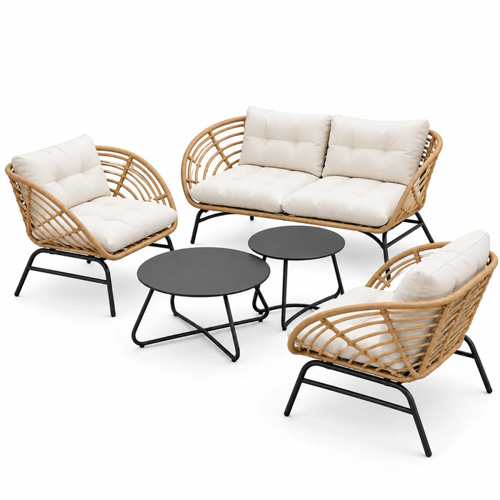 Rattan Outdoor Garden Sofa Set with Nesting Coffee Tables