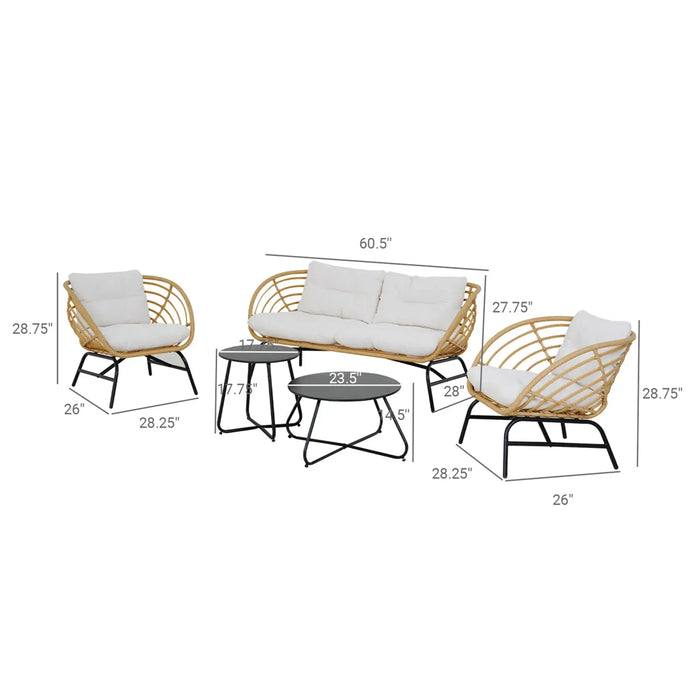 Rattan Outdoor Garden Sofa Set with Nesting Coffee Tables