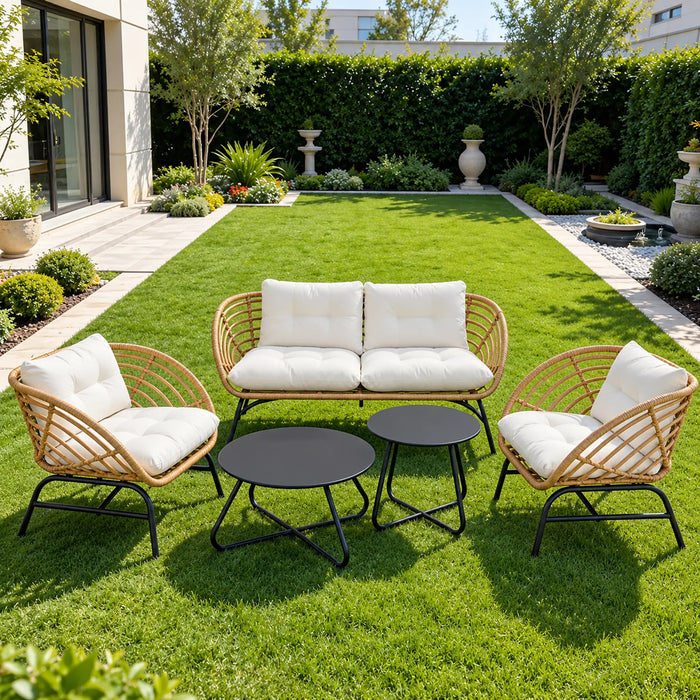 Rattan Outdoor Garden Sofa Set with Nesting Coffee Tables
