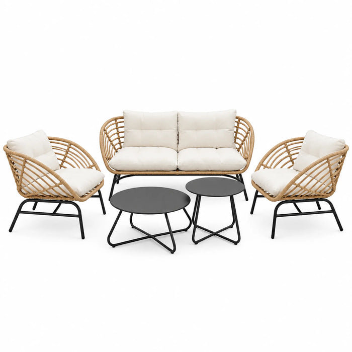 Rattan Outdoor Garden Sofa Set with Nesting Coffee Tables